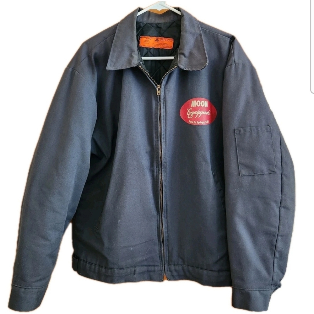 🎈SOLD🎈70 80s Red Kap Racing"Moon Equipped" Mechanic Jacket Quilt Lining Large - Picture 1 of 4